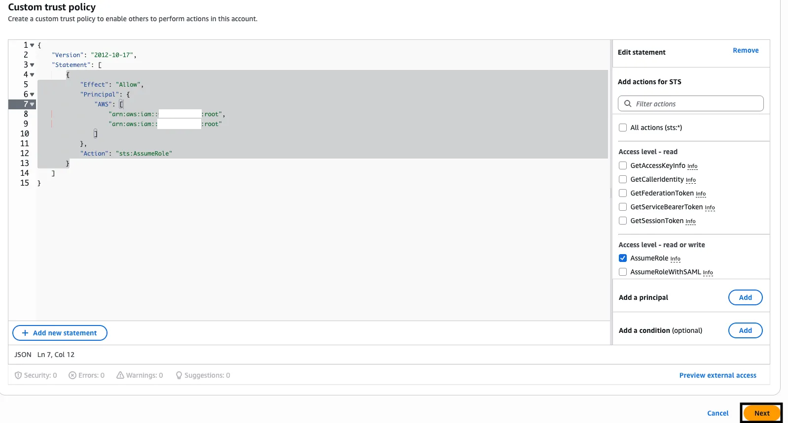 Custom Trust Policy Interface