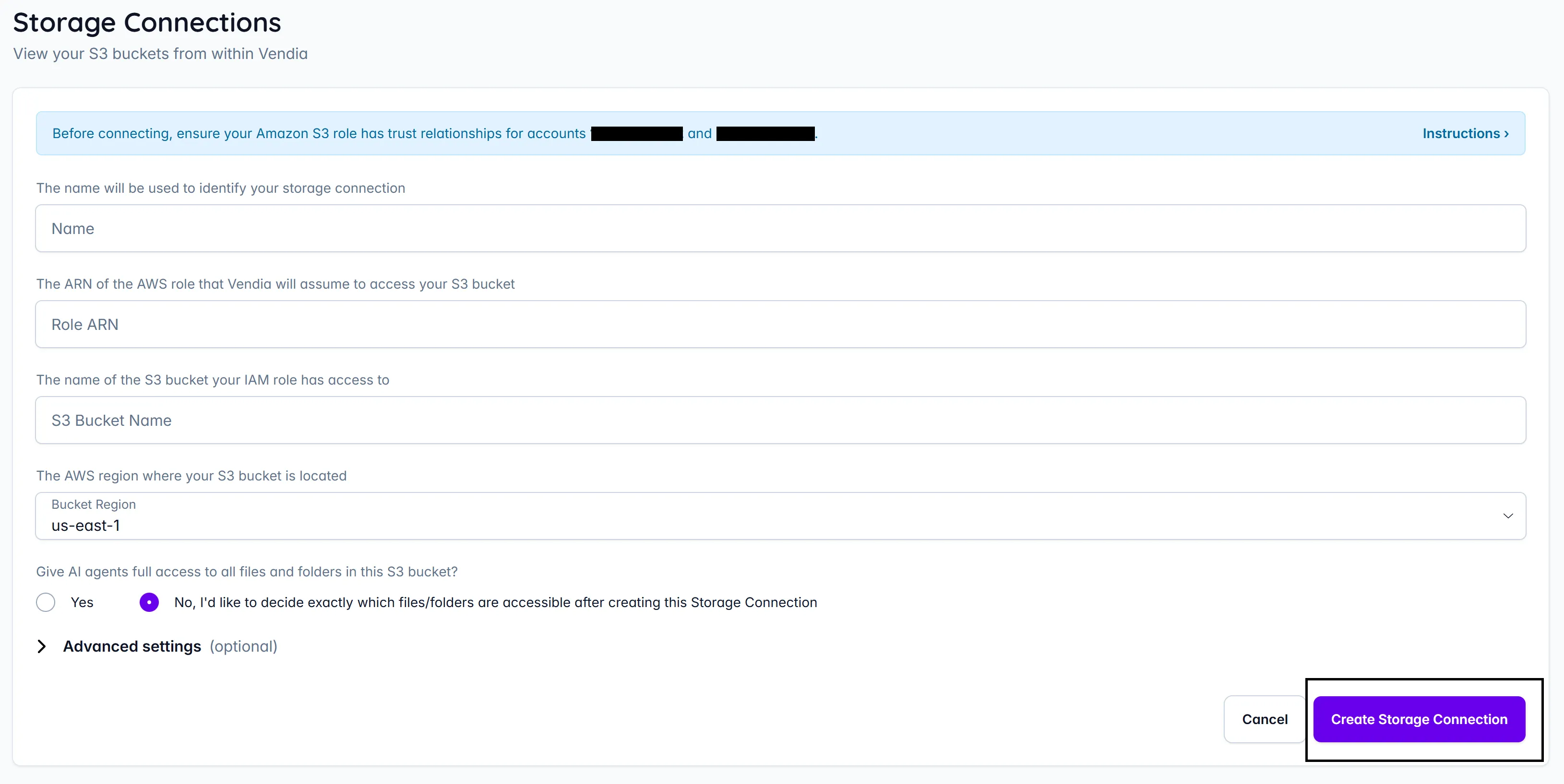Storage Connection Configuration Interface