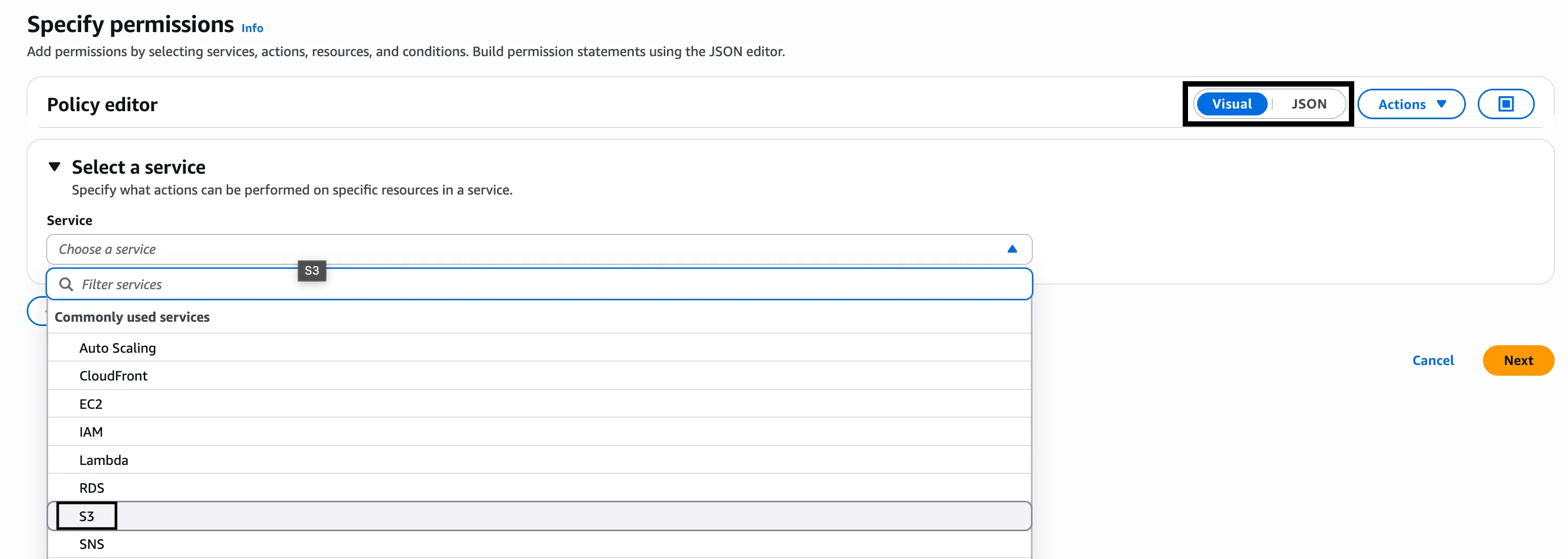 Visual S3 Permissions Interface